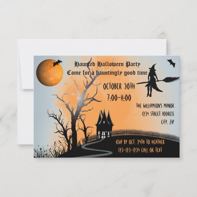 Spuk Szene - 3x5 Halloween-Party laden Einladung (Vorderseite)