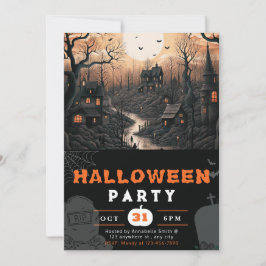Spuk Town Full Moon Black Birds Halloween Einladung