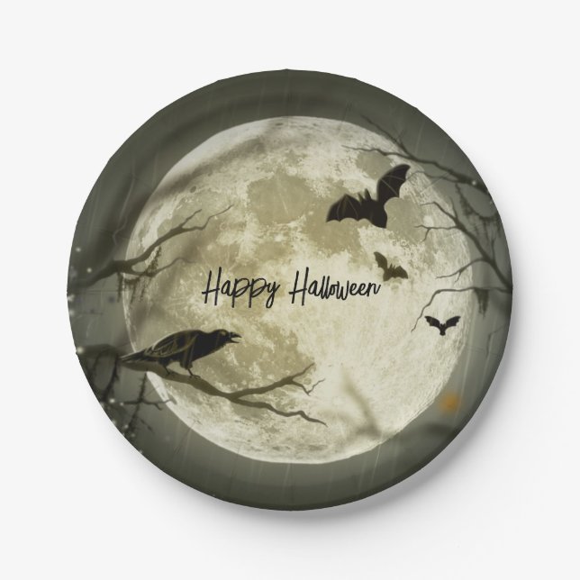 Spuk Vollmond-Halloween-Party Pappteller (Vorderseite)