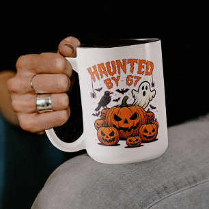 Spuk von 67 Funny Ghost und KürbisHalloween Zweifarbige Tasse