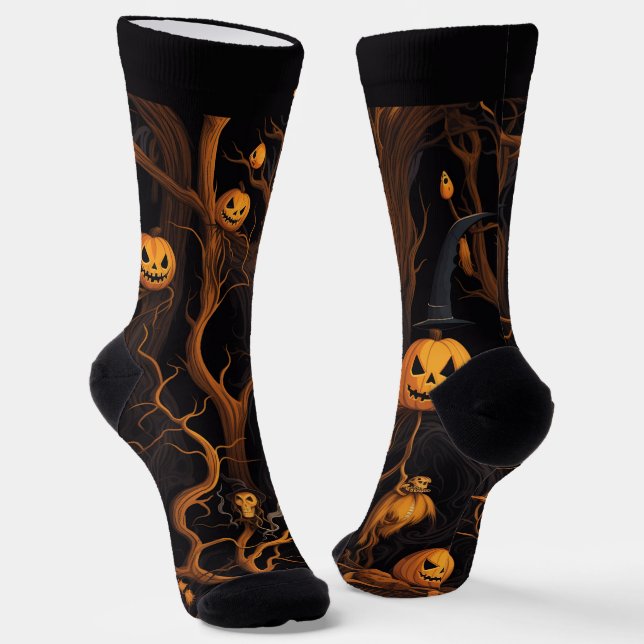 Spuk Wald mit Halloween-Jack-o'-Laterne Socken (Gewinkelt)