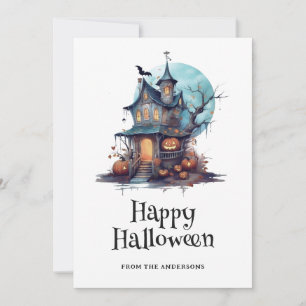 Spuk Wasserfarbenhaus Halloween-Karte Feiertagskarte