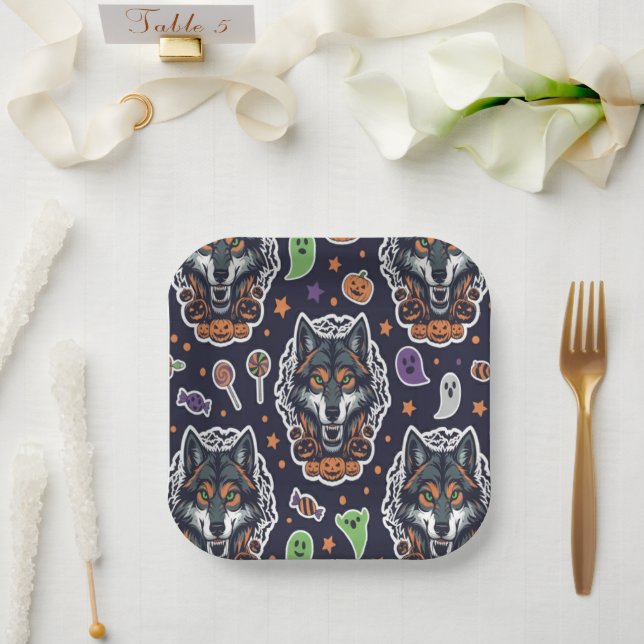 Spuk Wolf zu Halloween Pappteller (Hochzeit)