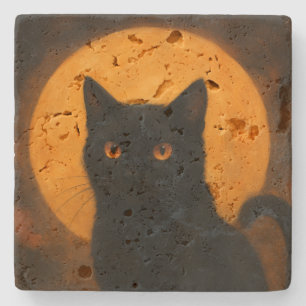 Spukhafte Eleganz Halloween Schwarze Katze Ernte M Steinuntersetzer