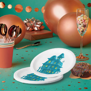 Spukhaus Gruseliges Halloween-Geisterhaus Pappteller
