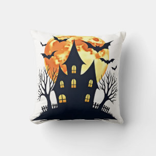 Spukhaus mit Fledermäusen � Gruseliges Halloween-T Kissen