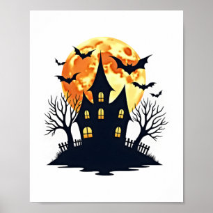Spukhaus mit Fledermäusen – Gruseliges Halloween-T Poster