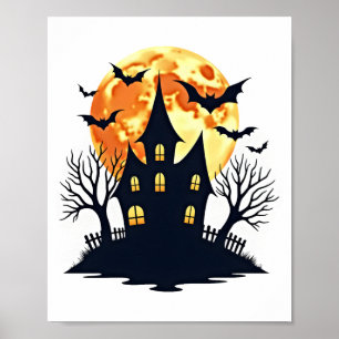 Spukhaus mit Fledermäusen – Gruseliges Halloween-T Poster