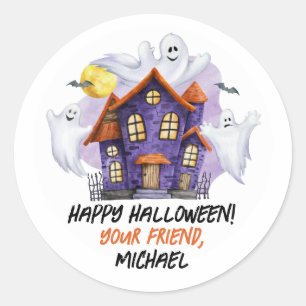 Spukhaus mit Halloween-Geister-Aufklebern Runder Aufkleber