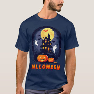 Spukhaus mit Kürbissen, Geistern und Vollmond T-Shirt