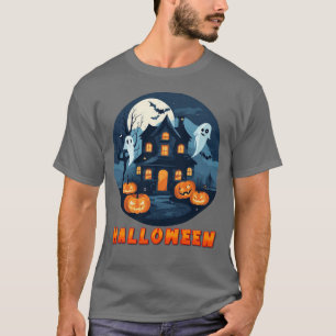 Spukhaus mit Kürbissen, Geistern und Vollmond T-Shirt