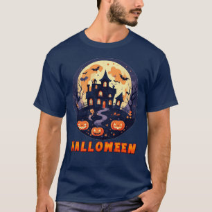 Spukhaus mit Kürbissen, Geistern und Vollmond T-Shirt
