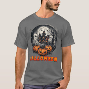 Spukhaus mit Kürbissen, Geistern und Vollmond T-Shirt