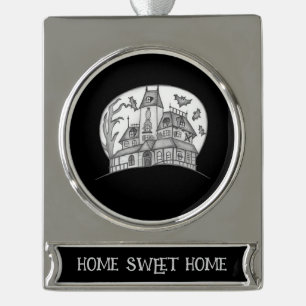 Spukhaus und Fledermäuse Halloween Banner-Ornament Silber