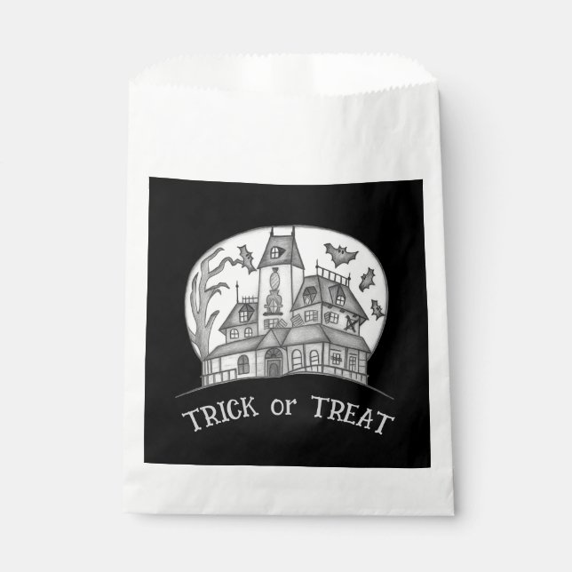 Spukhaus und Fledermäuse Halloween  Geschenktütchen (Vorderseite)