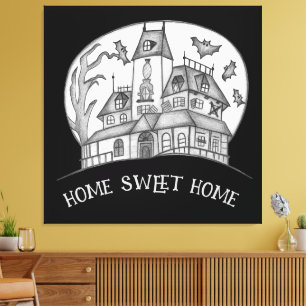 Spukhaus und Fledermäuse Halloween Leinwanddruck