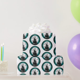 Spukhaus Vollmond Fledermäuse Frohes Halloween Geschenkpapier