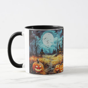 Spukhaus-Vollmond-Kürbisse-Halloween-Tasse Tasse