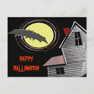 Spukhaus Vollmond und Fledermaus Postkarte
