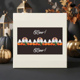 Spukiger Funky Geist Boo Halloween Kürbisfeld Cof Rechteckiger Aufkleber