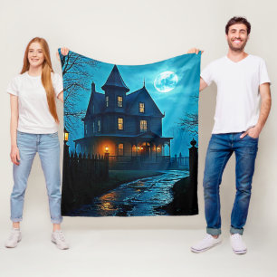 Spukvilla Blaue Mondlicht Nacht Design Fleecedecke