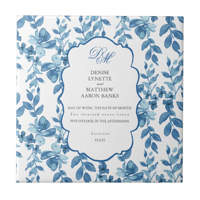 Spun Sugar & Skydiver Blue Wedding Keepake Cerami Fliese (Vorderseite)
