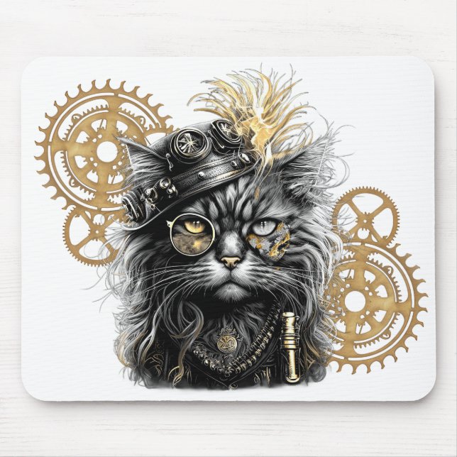 Spunky Paws Die funky Steampunk-Katze  Mousepad (Vorne)