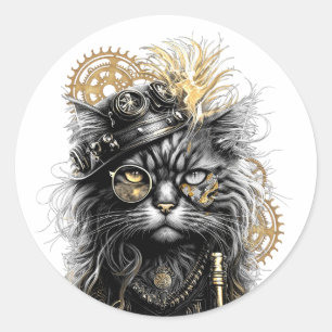 Spunky Paws Die funky Steampunk-Katze Runder Aufkleber