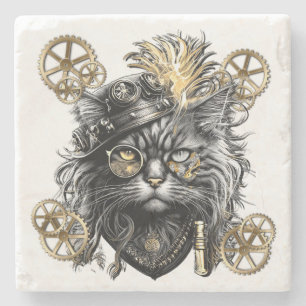 Spunky Paws Die funky Steampunk-Katze Steinuntersetzer
