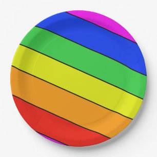 Spunky-Regenbogenstreifen in Primärfarben Pappteller