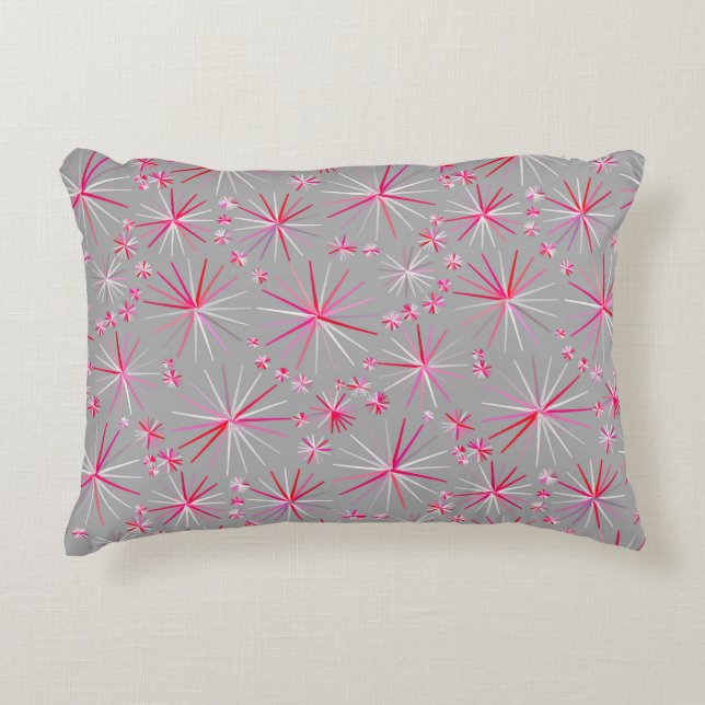 Sputnik-Muster aus der Mitte, Grau und Fuchsia Dekokissen (Vorderseite)