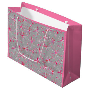Sputnik-Muster aus der Mitte, Grau und Fuchsia Große Geschenktüte