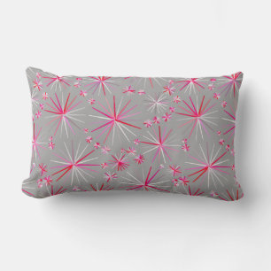 Sputnik-Muster aus der Mitte, Grau und Fuchsia Lendenkissen