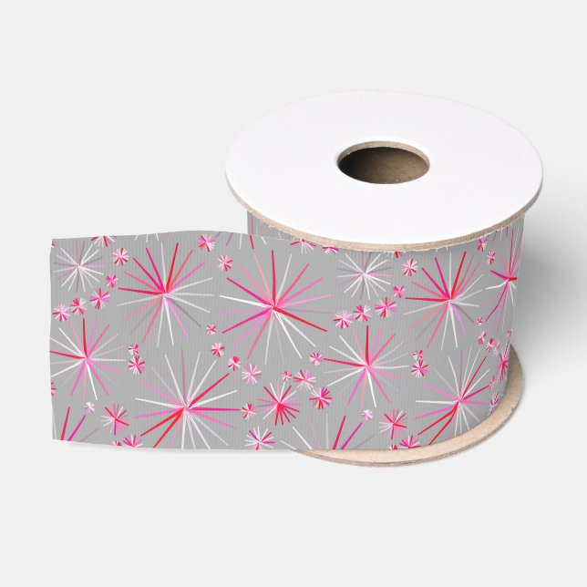 Sputnik-Muster aus der Mitte, Grau und Fuchsia Ripsband (Spule)