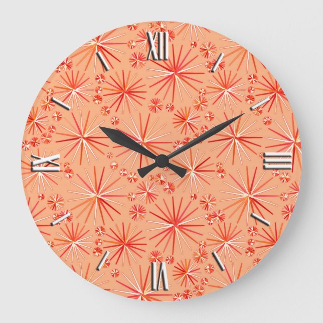 Sputnik-Muster des Mittelzentrums, Korallenschatti Große Wanduhr (Vorderseite)