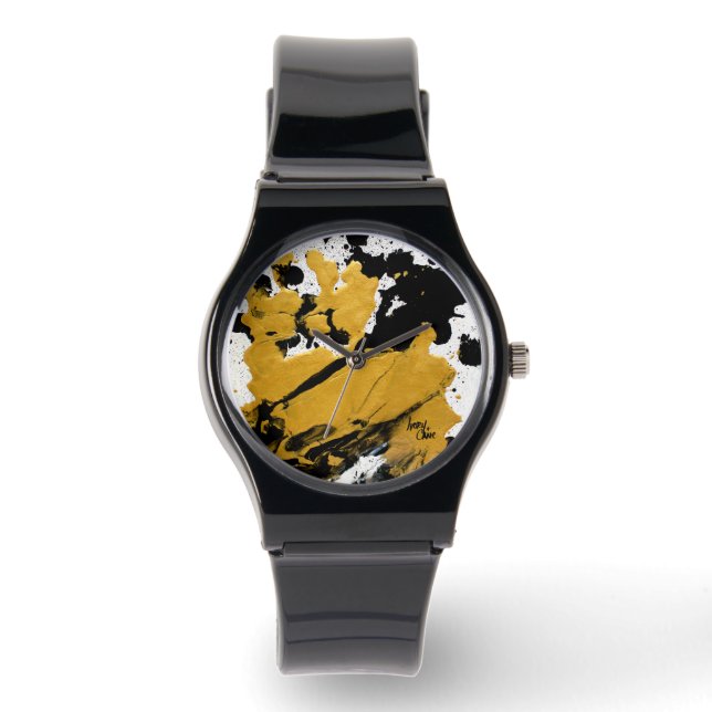 SPWW Anzündetes Soul Black & Gold Abstrakt Armbanduhr (Vorderseite)