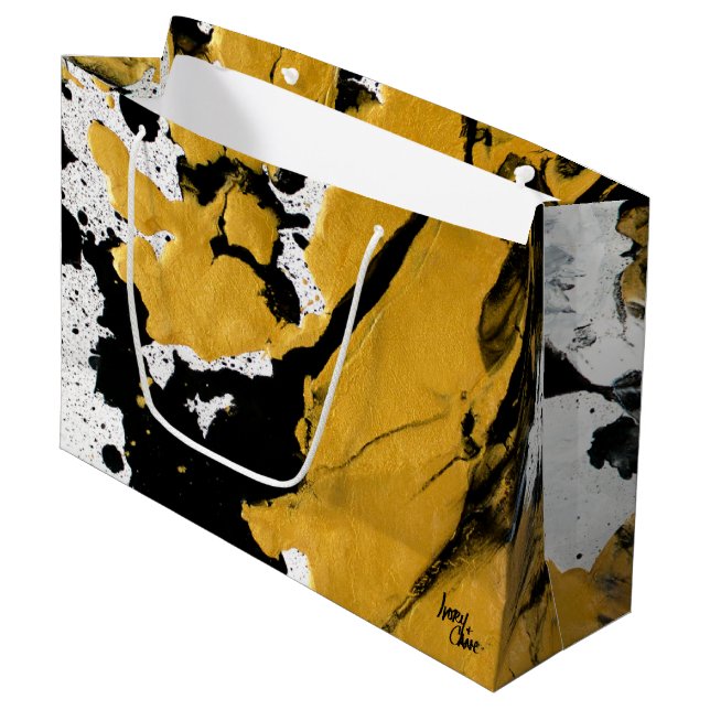 SPWW Anzündetes Soul Black & Gold Abstrakt Große Geschenktüte (Vorderseite Schrägansicht)