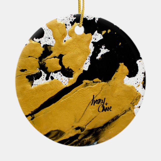 SPWW Anzündetes Soul Black & Gold Abstrakt Keramik Ornament (Vorne)
