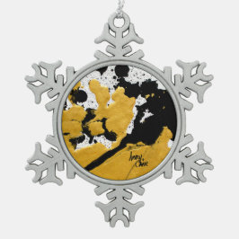 SPWW Anzündetes Soul Black & Gold Abstrakt Schneeflocken Zinn-Ornament