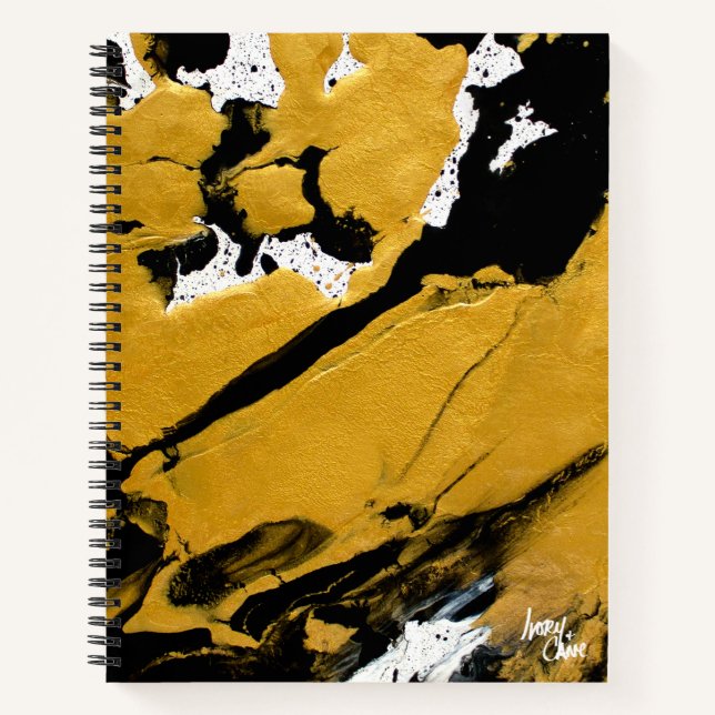 SPWW Anzündetes Soul Black & Gold Abstrakt Spiral Notizbuch (Vorderseite)