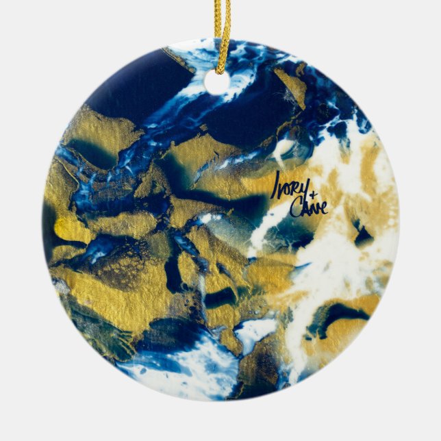 SPWW Gleaming Indigo Blue und Gold Keramik Ornament (Vorne)