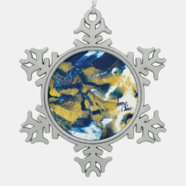 SPWW Gleaming Indigo Blue und Gold Schneeflocken Zinn-Ornament