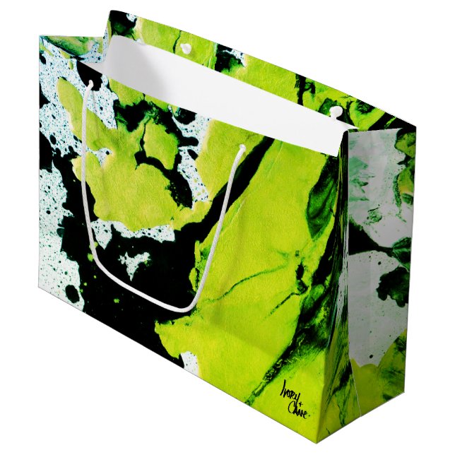 SPWW Keylime n' Slide Green & Black Abstrakt Große Geschenktüte (Vorderseite Schrägansicht)