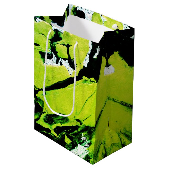 SPWW Keylime n' Slide Green & Black Abstrakt Mittlere Geschenktüte (Vorderseite Schrägansicht)