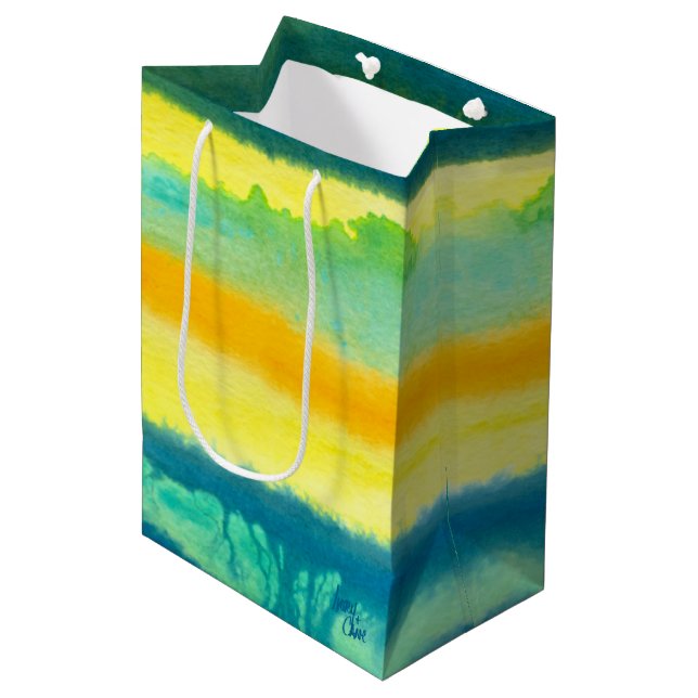 SPWW Tangoed Tiers Aquamarin grün & orange Mittlere Geschenktüte (Vorderseite Schrägansicht)