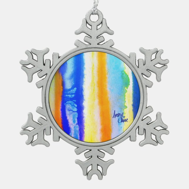 SPWW unter Horizont Blau und Orange Schneeflocken Zinn-Ornament (Vorderseite)