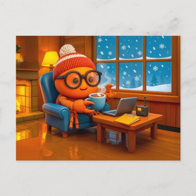 Spy Crab Working Warm Indoors With Coffee Postkarte (Vorderseite)