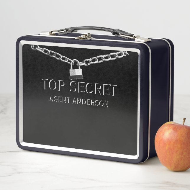 SPY oder AGENT Personalisiert Top Secret Kids Blac Metall Brotdose (Beispiel)