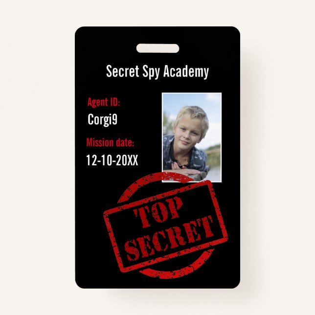 Spy Party Secret Agent Einladung Abzeichen Ausweis (Vorderseite)