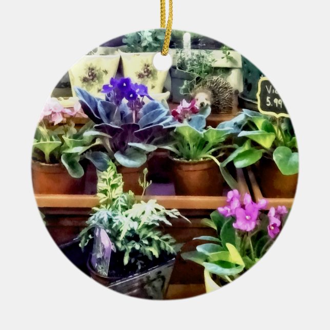SQ_AfricanVioletsForSaleAfrikanische Violetten zum Keramik Ornament (Vorne)